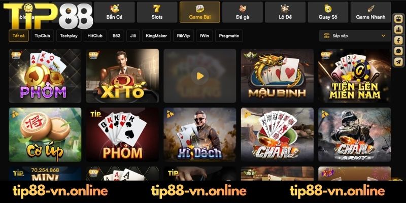 Game Bài TIP88 - Điểm Đến Quy Tụ Đa Dạng Game Bài Hấp Dẫn Top những siêu phẩm game bài hot quy tụ tại sảnh game nhà TIP88